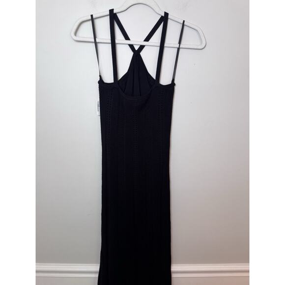 Torn by Ronny Kobo Black Halter Crochet Knit Maxi Dress Fringe Hem Size S NWT - Picture 10 of 11